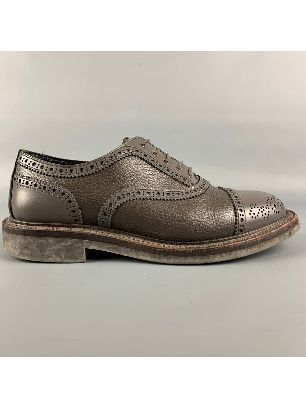 FOOT THE COACHER Size 8 Grey Perforated Leather Cap Toe Lace-Up Shoes